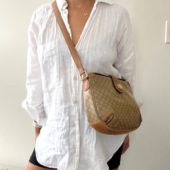 Vintage CELINE Macadam Coated Canvas and Leather Shoulder Bag - Picture 12 of 13